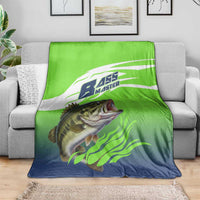 Bass Master Fishing Blanket with Jumping Largemouth Bass and Green Wave Pattern - Wonder Print Shop