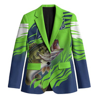 Bass Master Fishing Blazer with Jumping Largemouth Bass and Green Wave Pattern - Wonder Print Shop
