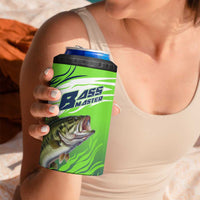 Bass Master Fishing 4 in 1 Can Cooler Tumbler with Jumping Largemouth Bass and Green Wave Pattern - Wonder Print Shop