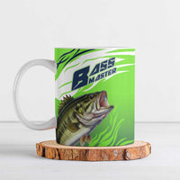 Bass Master Fishing Ceramic Mug with Jumping Largemouth Bass and Green Wave Pattern - Wonder Print Shop