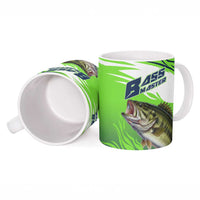 Bass Master Fishing Ceramic Mug with Jumping Largemouth Bass and Green Wave Pattern - Wonder Print Shop