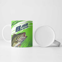 Bass Master Fishing Ceramic Mug with Jumping Largemouth Bass and Green Wave Pattern - Wonder Print Shop