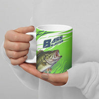 Bass Master Fishing Ceramic Mug with Jumping Largemouth Bass and Green Wave Pattern - Wonder Print Shop
