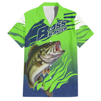 Bass Master Fishing Family Matching Long Sleeve Bodycon Dress and Hawaiian Shirt with Jumping Largemouth Bass and Green Wave Pattern - Wonder Print Shop