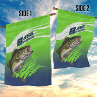 Bass Master Fishing Garden Flag with Jumping Largemouth Bass and Green Wave Pattern - Wonder Print Shop