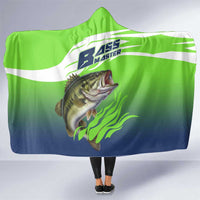 Bass Master Fishing Hooded Blanket with Jumping Largemouth Bass and Green Wave Pattern - Wonder Print Shop