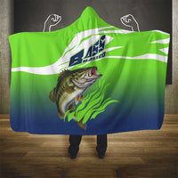 Bass Master Fishing Hooded Blanket with Jumping Largemouth Bass and Green Wave Pattern - Wonder Print Shop