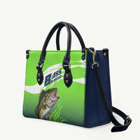 Bass Master Fishing Leather Bag with Jumping Largemouth Bass and Green Wave Pattern - Wonder Print Shop