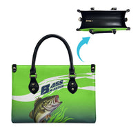 Bass Master Fishing Leather Bag with Jumping Largemouth Bass and Green Wave Pattern - Wonder Print Shop
