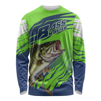 Bass Master Fishing Long Sleeve Shirt with Jumping Largemouth Bass and Green Wave Pattern - Wonder Print Shop