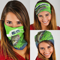 Bass Master Fishing Neck Gaiter with Jumping Largemouth Bass and Green Wave Pattern - Wonder Print Shop