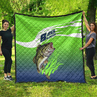 Bass Master Fishing Quilt with Jumping Largemouth Bass and Green Wave Pattern - Wonder Print Shop