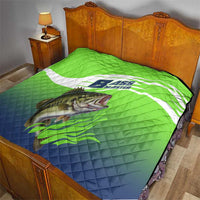 Bass Master Fishing Quilt with Jumping Largemouth Bass and Green Wave Pattern - Wonder Print Shop