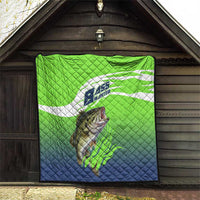 Bass Master Fishing Quilt with Jumping Largemouth Bass and Green Wave Pattern - Wonder Print Shop