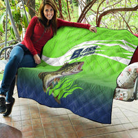 Bass Master Fishing Quilt with Jumping Largemouth Bass and Green Wave Pattern - Wonder Print Shop