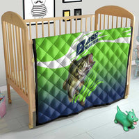 Bass Master Fishing Quilt with Jumping Largemouth Bass and Green Wave Pattern - Wonder Print Shop