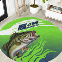 Bass Master Fishing Round Carpet with Jumping Largemouth Bass and Green Wave Pattern - Wonder Print Shop