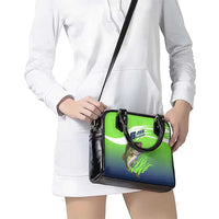 Bass Master Fishing Shoulder Handbag with Jumping Largemouth Bass and Green Wave Pattern - Wonder Print Shop