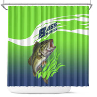 Bass Master Fishing Shower Curtain with Jumping Largemouth Bass and Green Wave Pattern - Wonder Print Shop