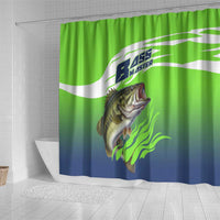 Bass Master Fishing Shower Curtain with Jumping Largemouth Bass and Green Wave Pattern - Wonder Print Shop