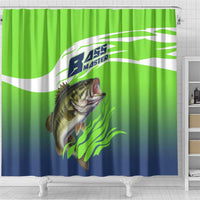 Bass Master Fishing Shower Curtain with Jumping Largemouth Bass and Green Wave Pattern - Wonder Print Shop