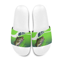 Bass Master Fishing Slide Sandals with Jumping Largemouth Bass and Green Wave Pattern - Wonder Print Shop