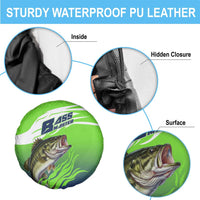 Bass Master Fishing Spare Tire Cover with Jumping Largemouth Bass and Green Wave Pattern - Wonder Print Shop