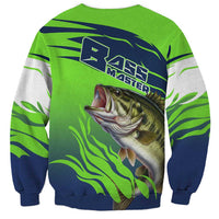 Bass Master Fishing Sweatshirt with Jumping Largemouth Bass and Green Wave Pattern - Wonder Print Shop