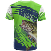 Bass Master Fishing T Shirt with Jumping Largemouth Bass and Green Wave Pattern - Wonder Print Shop