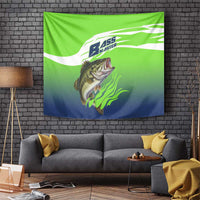 Bass Master Fishing Tapestry with Jumping Largemouth Bass and Green Wave Pattern - Wonder Print Shop