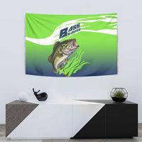 Bass Master Fishing Tapestry with Jumping Largemouth Bass and Green Wave Pattern - Wonder Print Shop
