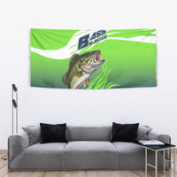 Bass Master Fishing Tapestry with Jumping Largemouth Bass and Green Wave Pattern - Wonder Print Shop