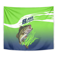 Bass Master Fishing Tapestry with Jumping Largemouth Bass and Green Wave Pattern - Wonder Print Shop