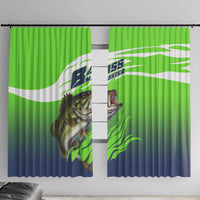 Bass Master Fishing Window Curtain with Jumping Largemouth Bass and Green Wave Pattern - Wonder Print Shop