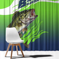 Bass Master Fishing Window Curtain with Jumping Largemouth Bass and Green Wave Pattern - Wonder Print Shop