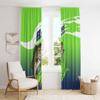 Bass Master Fishing Window Curtain with Jumping Largemouth Bass and Green Wave Pattern - Wonder Print Shop