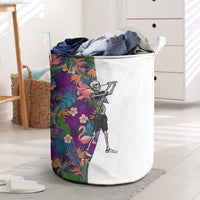 Skeleton Golfer Laundry Basket with Tropical Flamingo Leaves Pattern and Colorful Floral Background - Wonder Print Shop