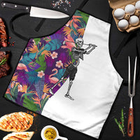 Skeleton Golfer Apron with Tropical Flamingo Leaves Pattern and Colorful Floral Background - Wonder Print Shop
