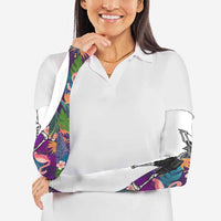 Skeleton Golfer Arm Sleeves with Tropical Flamingo Leaves Pattern and Colorful Floral Background - Wonder Print Shop