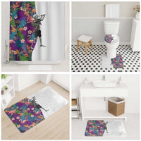 Skeleton Golfer Bathroom Set with Tropical Flamingo Leaves Pattern and Colorful Floral Background - Wonder Print Shop