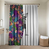 Skeleton Golfer Bathroom Set with Tropical Flamingo Leaves Pattern and Colorful Floral Background - Wonder Print Shop