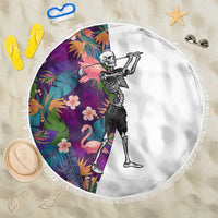 Skeleton Golfer Beach Blanket with Tropical Flamingo Leaves Pattern and Colorful Floral Background - Wonder Print Shop