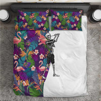Skeleton Golfer Bedding Set with Tropical Flamingo Leaves Pattern and Colorful Floral Background - Wonder Print Shop