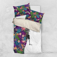 Skeleton Golfer Bedding Set with Tropical Flamingo Leaves Pattern and Colorful Floral Background - Wonder Print Shop