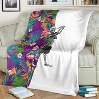 Skeleton Golfer Blanket with Tropical Flamingo Leaves Pattern and Colorful Floral Background - Wonder Print Shop
