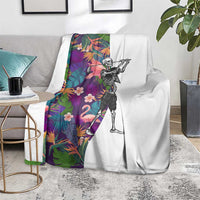 Skeleton Golfer Blanket with Tropical Flamingo Leaves Pattern and Colorful Floral Background - Wonder Print Shop