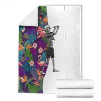 Skeleton Golfer Blanket with Tropical Flamingo Leaves Pattern and Colorful Floral Background - Wonder Print Shop