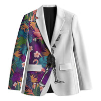 Custom Skeleton Golfer Blazer with Tropical Flamingo Leaves Pattern and Colorful Floral Background - Wonder Print Shop