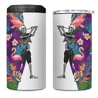 Skeleton Golfer 4 in 1 Can Cooler Tumbler with Tropical Flamingo Leaves Pattern and Colorful Floral Background - Wonder Print Shop