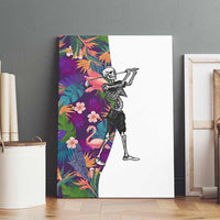 Skeleton Golfer Canvas Wall Art with Tropical Flamingo Leaves Pattern and Colorful Floral Background - Wonder Print Shop